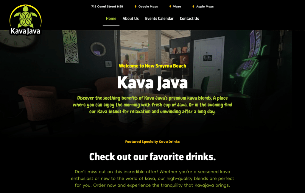 Kava Java Preview of Website